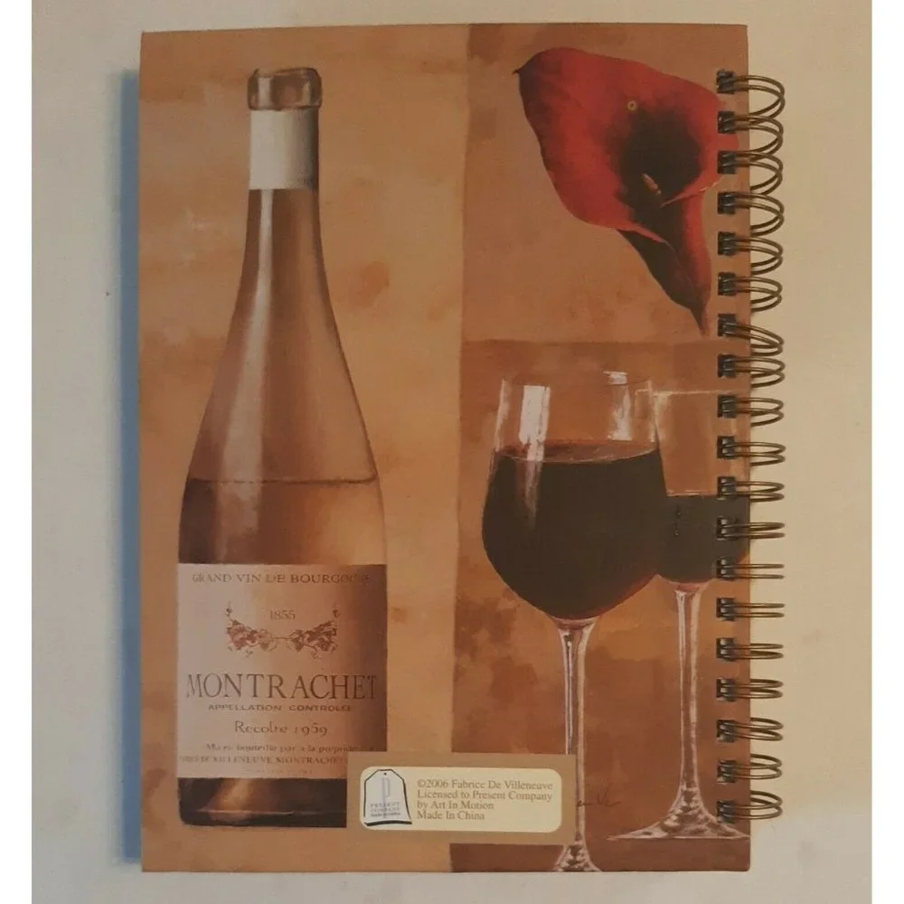 Wine Themed Journal Book Spiral Bound Hardcover